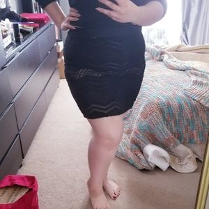 StudioM Plus Size Black Lace Mini Skirt - Large